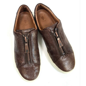 Frye Womans Loafers 7.5 Metalic Brown Zipper Slip-On Sneakers